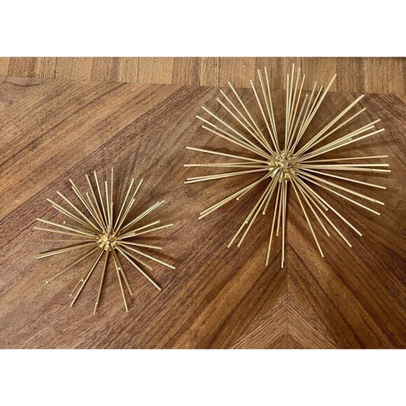 2 Mid Century Modern Gold Tone Metal Sunburst Sea Urchin Wall Hanging Atomic MCM - Picture 1 of 9